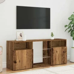 vidaXL Mueble TV luces LED madera ingeniería envejecida 120x30x50 cm Madera antigua Discount