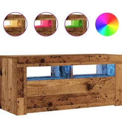 vidaXL Muebles Tv-Mueble TV luces LED madera ingeniería envejecida 90x35x40 cm
