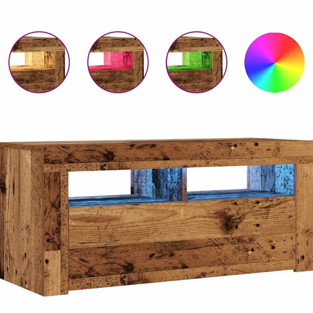 vidaXL Muebles Tv-Mueble TV luces LED madera ingeniería envejecida 90x35x40 cm