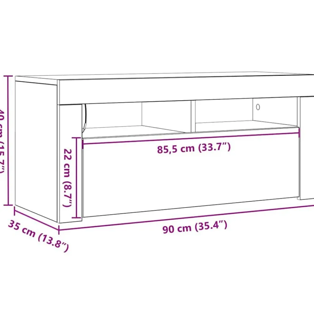 vidaXL Muebles Tv-Mueble TV luces LED madera ingeniería envejecida 90x35x40 cm