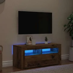 vidaXL Muebles Tv-Mueble TV luces LED madera ingeniería envejecida 90x35x40 cm