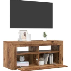 vidaXL Muebles Tv-Mueble TV luces LED madera ingeniería envejecida 90x35x40 cm
