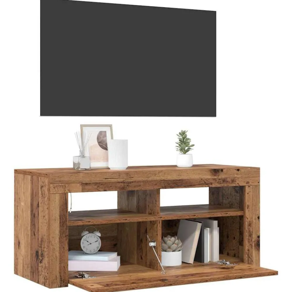 vidaXL Muebles Tv-Mueble TV luces LED madera ingeniería envejecida 90x35x40 cm