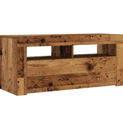 vidaXL Muebles Tv-Mueble TV luces LED madera ingeniería envejecida 90x35x40 cm