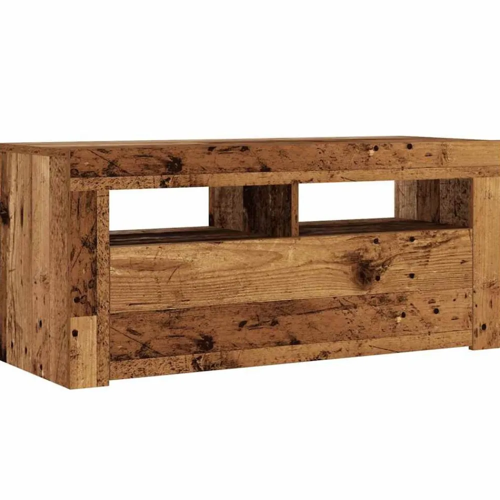 vidaXL Muebles Tv-Mueble TV luces LED madera ingeniería envejecida 90x35x40 cm