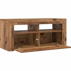 vidaXL Muebles Tv-Mueble TV luces LED madera ingeniería envejecida 90x35x40 cm