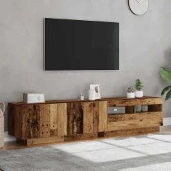 vidaXL Mueble TV luces LED madera ingeniería envejecida 180x35x40 cm Madera antigua Sale