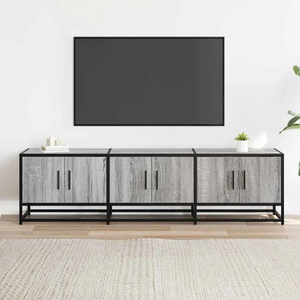 vidaXL Mueble TV madera ingeniería y metal 150x35x41 cm Gris sonoma Outlet
