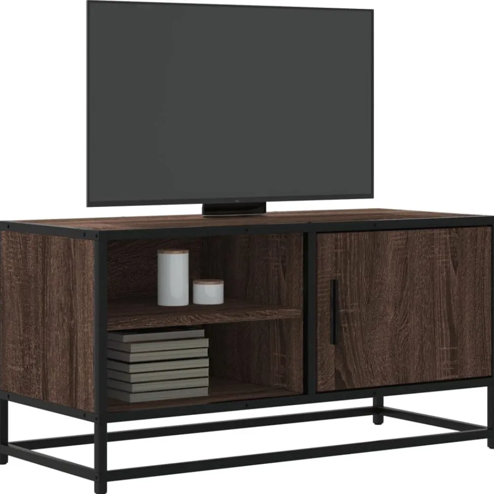 vidaXL Muebles Tv-Mueble TV metal y madera ingeniería marrón roble 80x34,5x40 cm