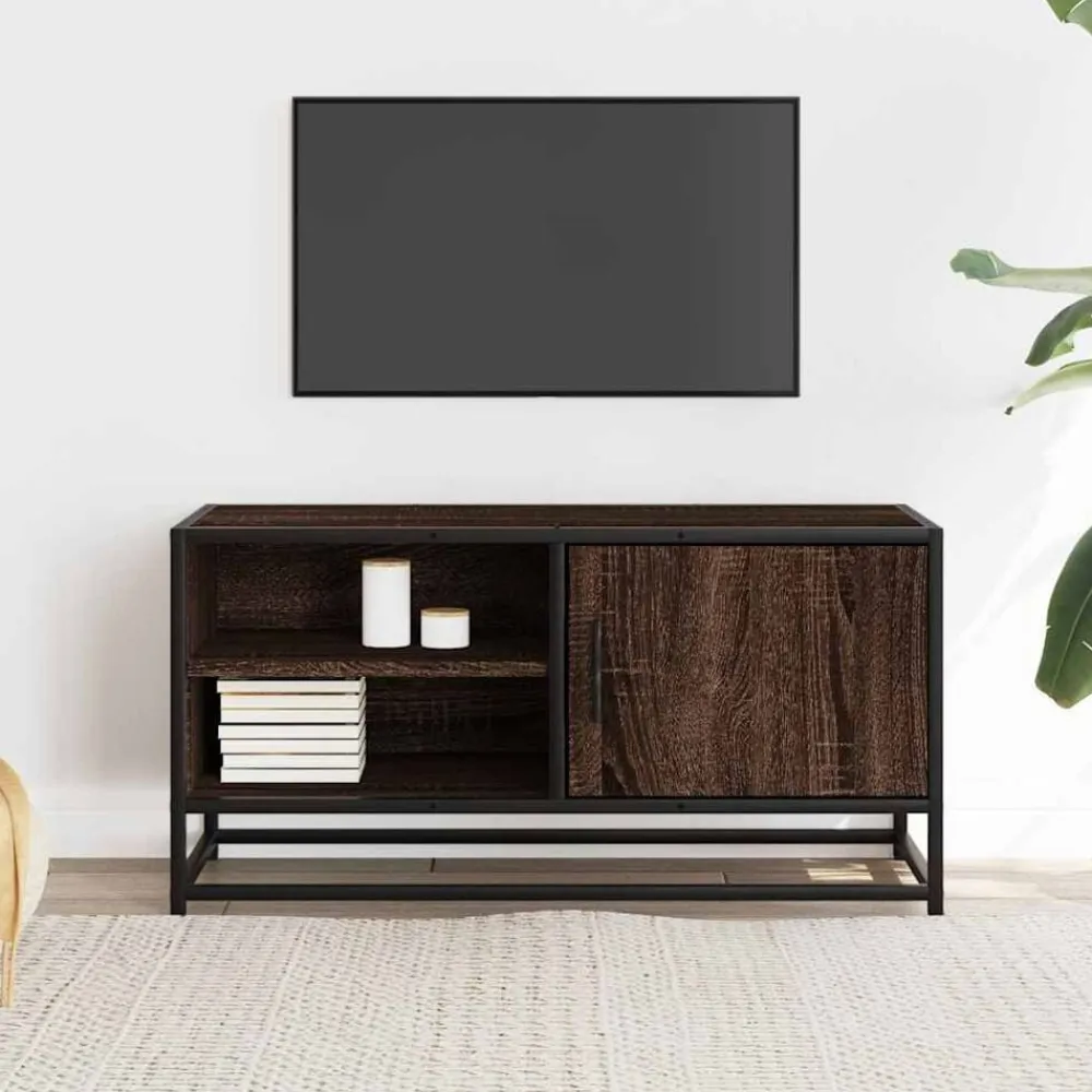 vidaXL Muebles Tv-Mueble TV metal y madera ingeniería marrón roble 80x34,5x40 cm