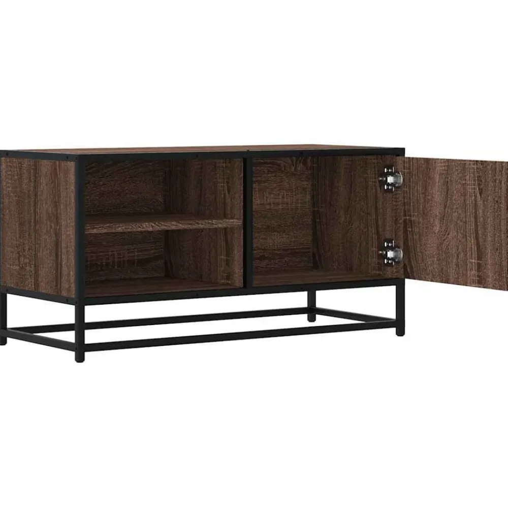 vidaXL Muebles Tv-Mueble TV metal y madera ingeniería marrón roble 80x34,5x40 cm