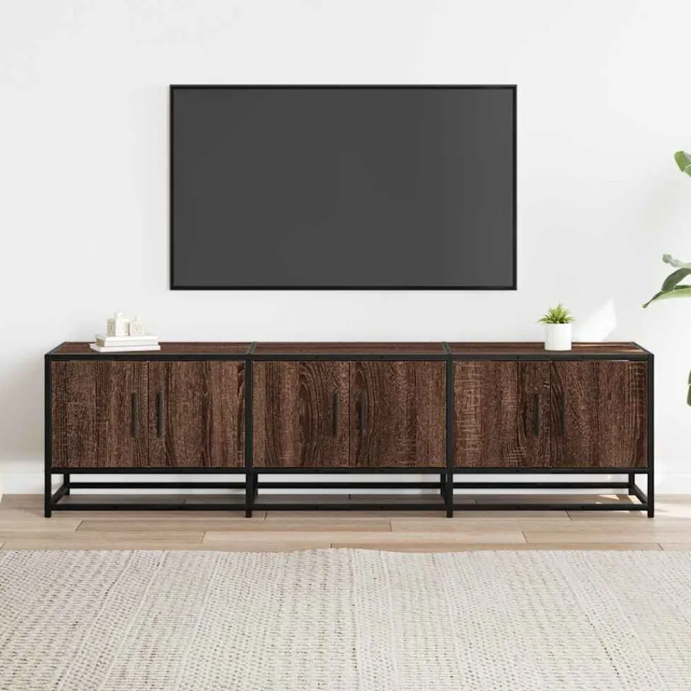 vidaXL Muebles Tv-Mueble TV metal y madera ingeniería marrón roble 150x35x41 cm