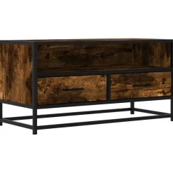 vidaXL Mueble TV metal y madera ingeniería roble humo 80x34,5x40 cm Roble ahumado New