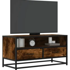 vidaXL Mueble TV metal y madera ingeniería roble humo 80x34,5x40 cm Roble ahumado New