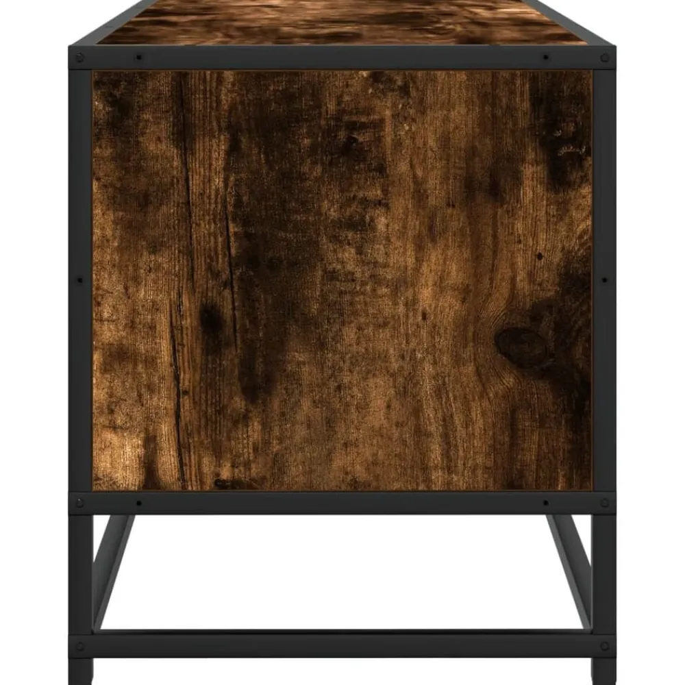 vidaXL Mueble TV metal y madera ingeniería roble humo 80x34,5x40 cm Roble ahumado New