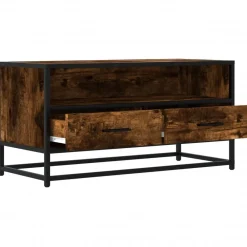 vidaXL Mueble TV metal y madera ingeniería roble humo 80x34,5x40 cm Roble ahumado New