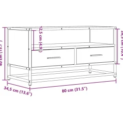 vidaXL Mueble TV metal y madera ingeniería roble humo 80x34,5x40 cm Roble ahumado New