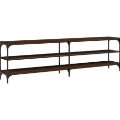 vidaXL Mueble TV metal y madera contrachapada marrón roble 180x30x50cm Marrón roble