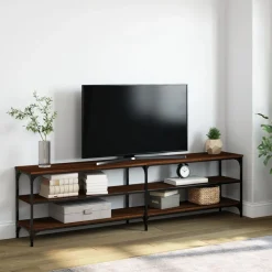 vidaXL Mueble TV metal y madera contrachapada marrón roble 180x30x50cm Marr&oacute;n roble