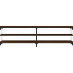vidaXL Mueble TV metal y madera contrachapada marrón roble 180x30x50cm Marrón roble