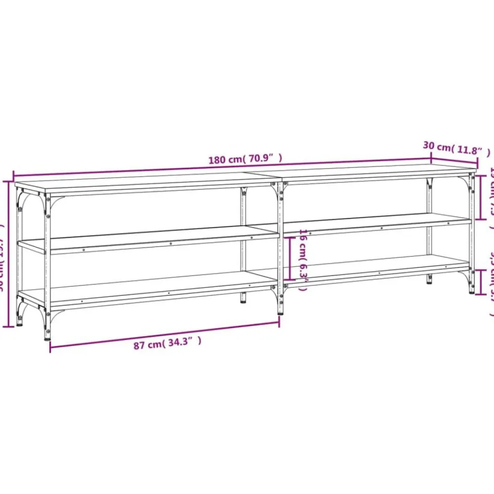 vidaXL Mueble TV metal y madera contrachapada marrón roble 180x30x50cm Marrón roble
