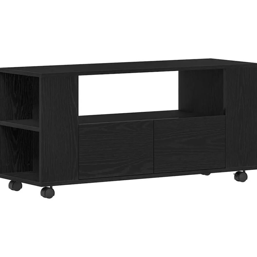 vidaXL Mueble TV ruedas madera ingeniería 102x34,5x43cm Roble negro Online