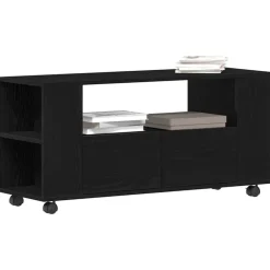vidaXL Mueble TV ruedas madera ingeniería 102x34,5x43cm Roble negro Online