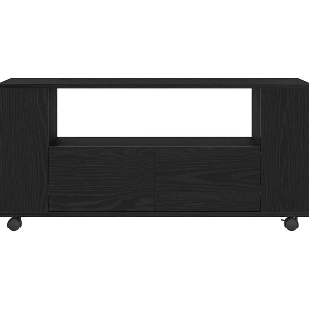 vidaXL Mueble TV ruedas madera ingeniería 102x34,5x43cm Roble negro Online