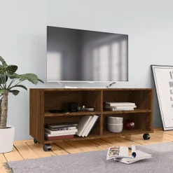 vidaXL Muebles Tv-Mueble TV ruedas madera contrachapada roble marrón 90x35x35 cm