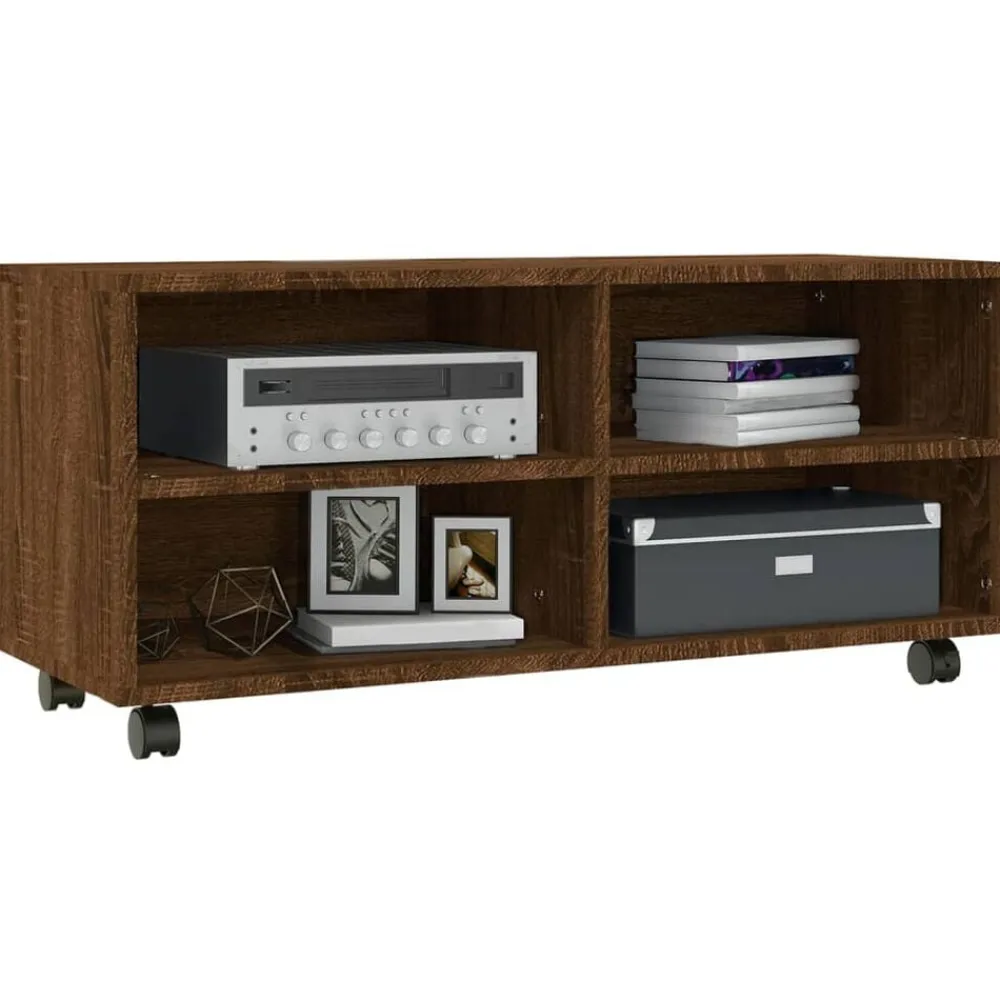 vidaXL Muebles Tv-Mueble TV ruedas madera contrachapada roble marrón 90x35x35 cm