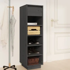 vidaXL Mueble zapatero de madera maciza de pino 30x34x105 cm Gris Sale