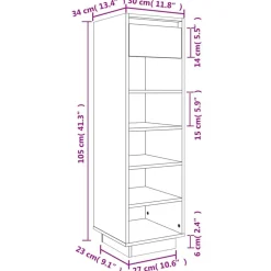 vidaXL Mueble zapatero de madera maciza de pino 30x34x105 cm Gris Sale