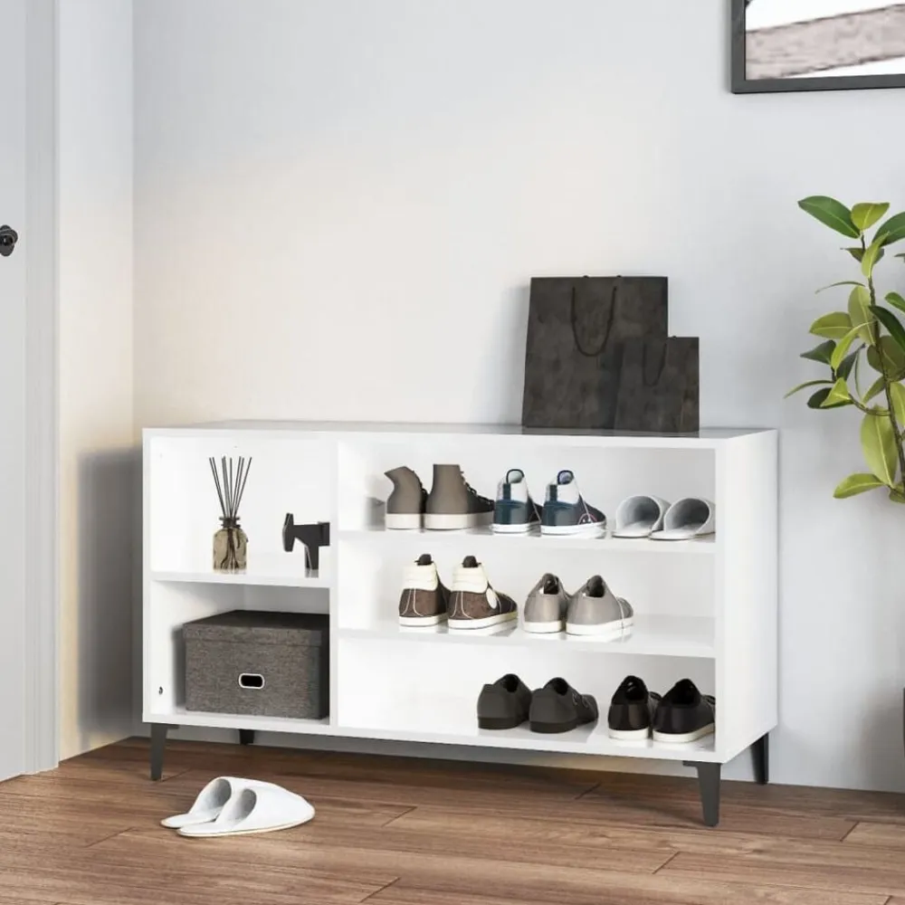 vidaXL Productos Del Hogar-Mueble zapatero madera contrachapada blanco brillo 102x36x60 cm