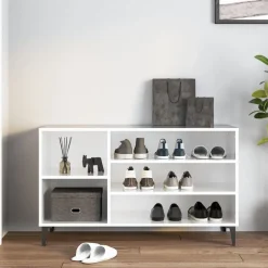 vidaXL Productos Del Hogar-Mueble zapatero madera contrachapada blanco brillo 102x36x60 cm