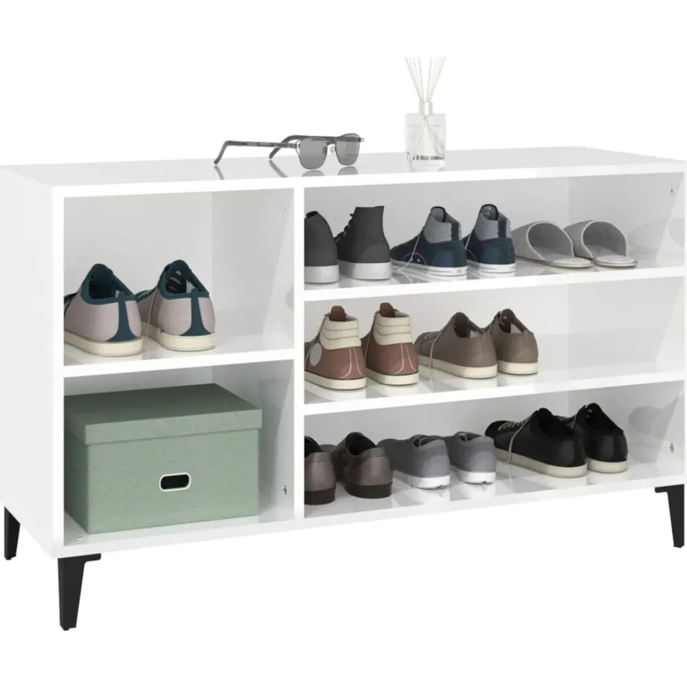 vidaXL Productos Del Hogar-Mueble zapatero madera contrachapada blanco brillo 102x36x60 cm