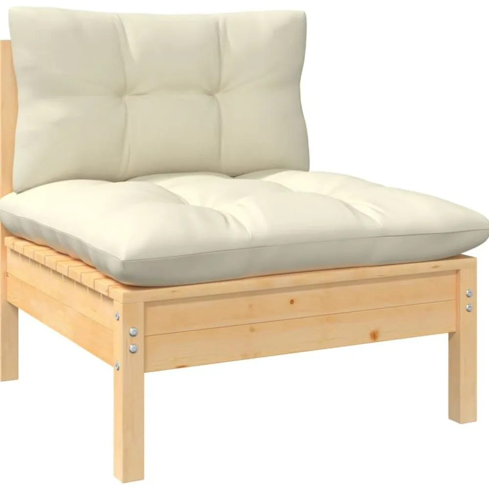 vidaXL Muebles De Jardín-Muebles de jardín 3 piezas madera maciza pino con cojines crema