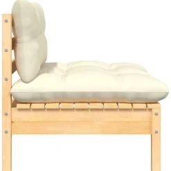 vidaXL Muebles De Jardín-Muebles de jardín 3 piezas madera maciza pino con cojines crema