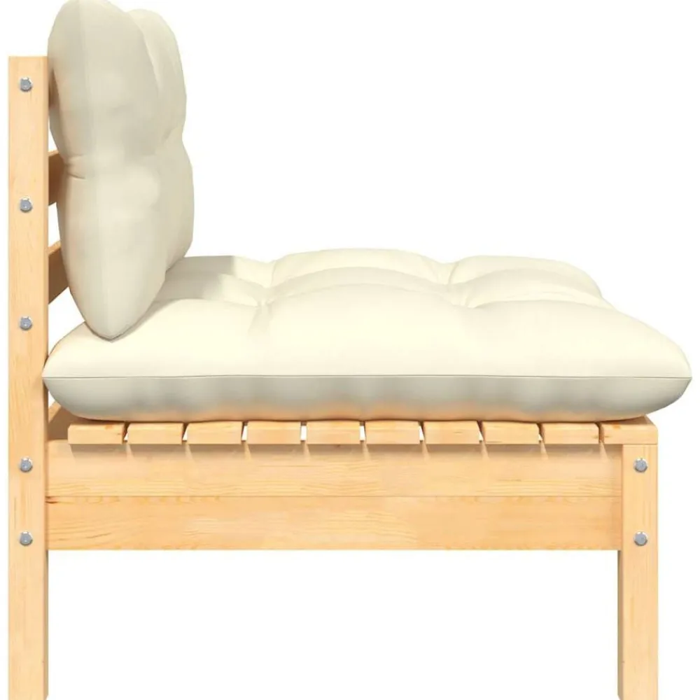 vidaXL Muebles De Jardín-Muebles de jardín 3 piezas madera maciza pino con cojines crema