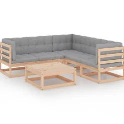vidaXL Muebles de jardín 6 piezas con cojines de madera de pino maciza Natural Discount