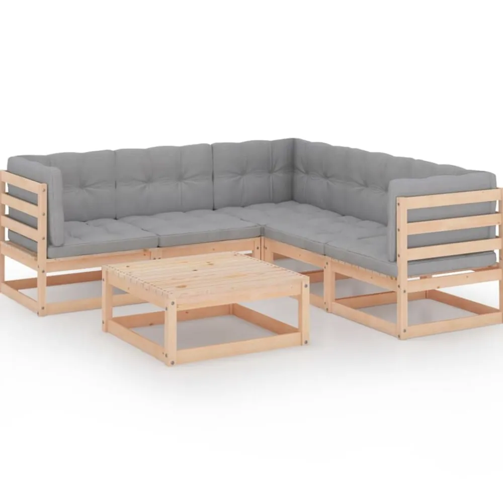 vidaXL Muebles de jardín 6 piezas con cojines de madera de pino maciza Natural Discount