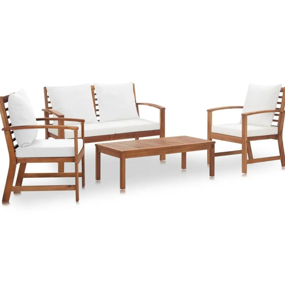vidaXL Muebles de jardín 4 piezas con cojines madera maciza de acacia Crema Best
