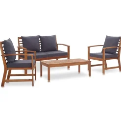 vidaXL Muebles de jardín 4 piezas con cojines madera acacia maciza Marr&oacute;n y gris Outlet