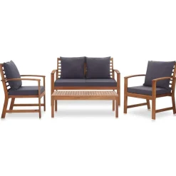 vidaXL Muebles de jardín 4 piezas con cojines madera acacia maciza Marr&oacute;n y gris Outlet