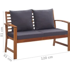 vidaXL Muebles de jardín 4 piezas con cojines madera acacia maciza Marr&oacute;n y gris Outlet