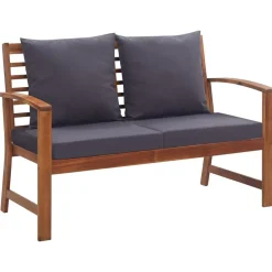 vidaXL Muebles de jardín 4 piezas con cojines madera acacia maciza Marr&oacute;n y gris Outlet