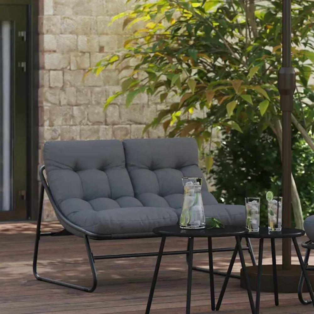 vidaXL Muebles De Jardín-Muebles de jardín con cojín Negro 110 x 81 x 71 cm