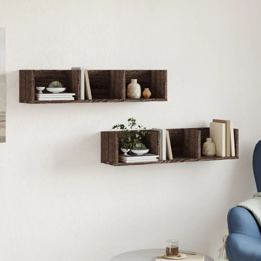 vidaXL Estanterías-Muebles de pared 2 unidades madera de ingeniería marrón roble