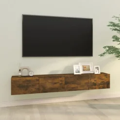 vidaXL Muebles de pared de TV 2 uds madera 100x30x30 cm Roble ahumado New