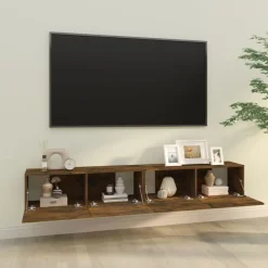 vidaXL Muebles de pared de TV 2 uds madera 100x30x30 cm Roble ahumado New