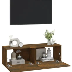 vidaXL Muebles de pared de TV 2 uds madera 100x30x30 cm Roble ahumado New
